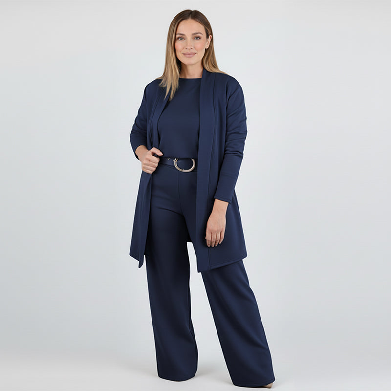 ⏳Oferta especial por tiempo limitado⏰Elegante conjunto de 3 piezas que incluye un cárdigan largo. un top y unos pantalones💞