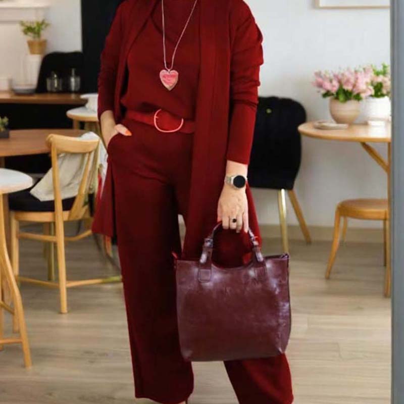 ⏳Oferta especial por tiempo limitado⏰Elegante conjunto de 3 piezas que incluye un cárdigan largo. un top y unos pantalones💞