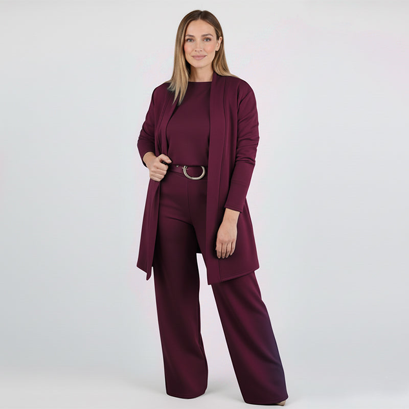 ⏳Oferta especial por tiempo limitado⏰Elegante conjunto de 3 piezas que incluye un cárdigan largo. un top y unos pantalones💞