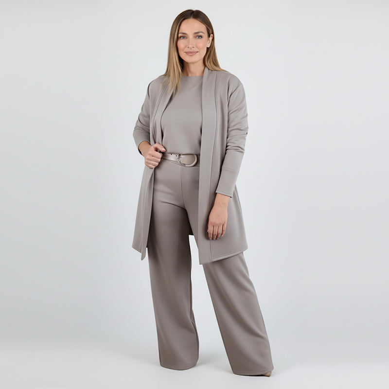 ⏳Oferta especial por tiempo limitado⏰Elegante conjunto de 3 piezas que incluye un cárdigan largo. un top y unos pantalones💞