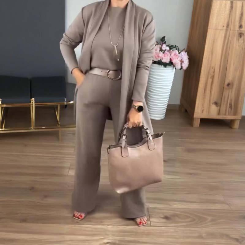 ⏳Oferta especial por tiempo limitado⏰Elegante conjunto de 3 piezas que incluye un cárdigan largo. un top y unos pantalones💞