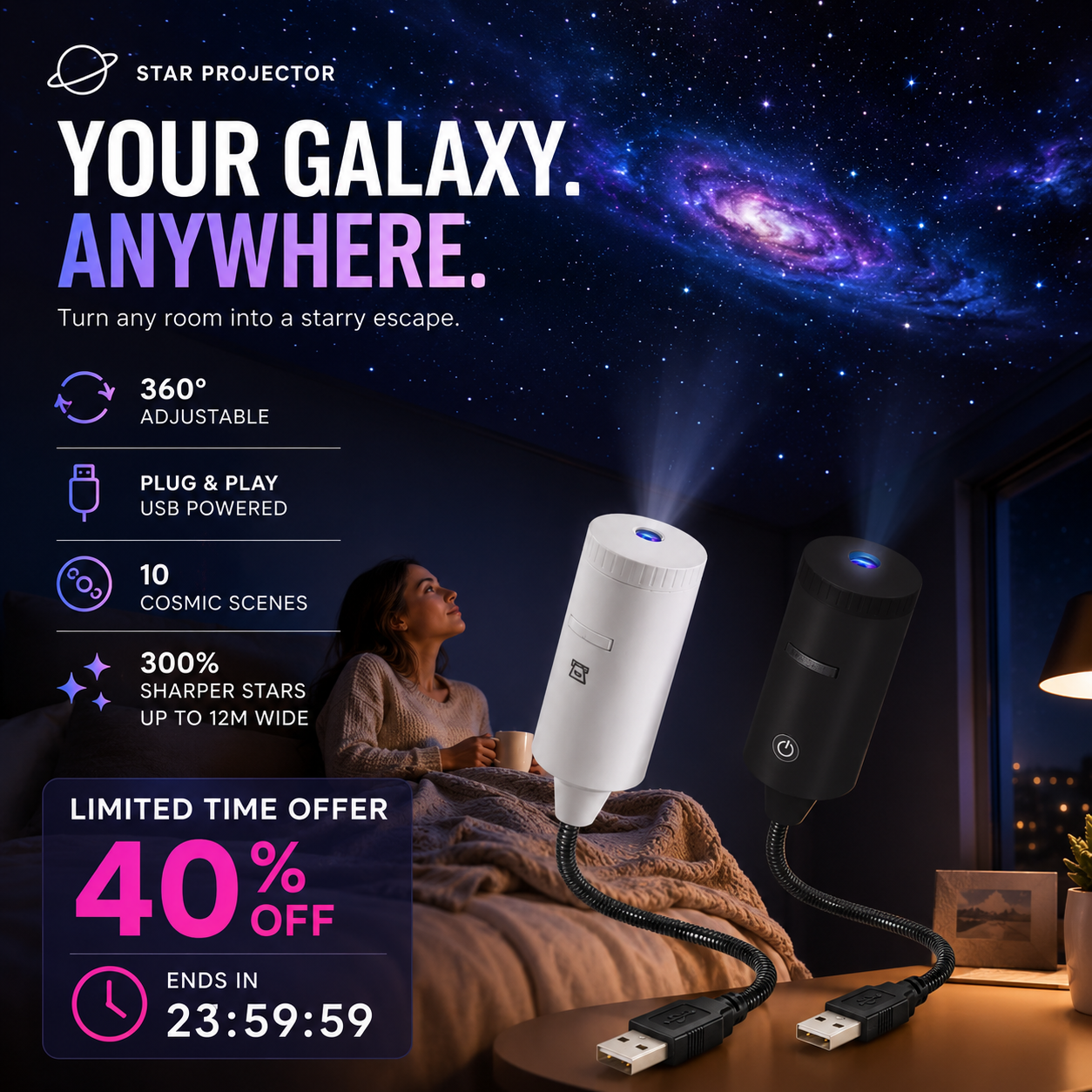 ✨ Plug-and-Play HD Star Projector🥳50.000+ Happy Users